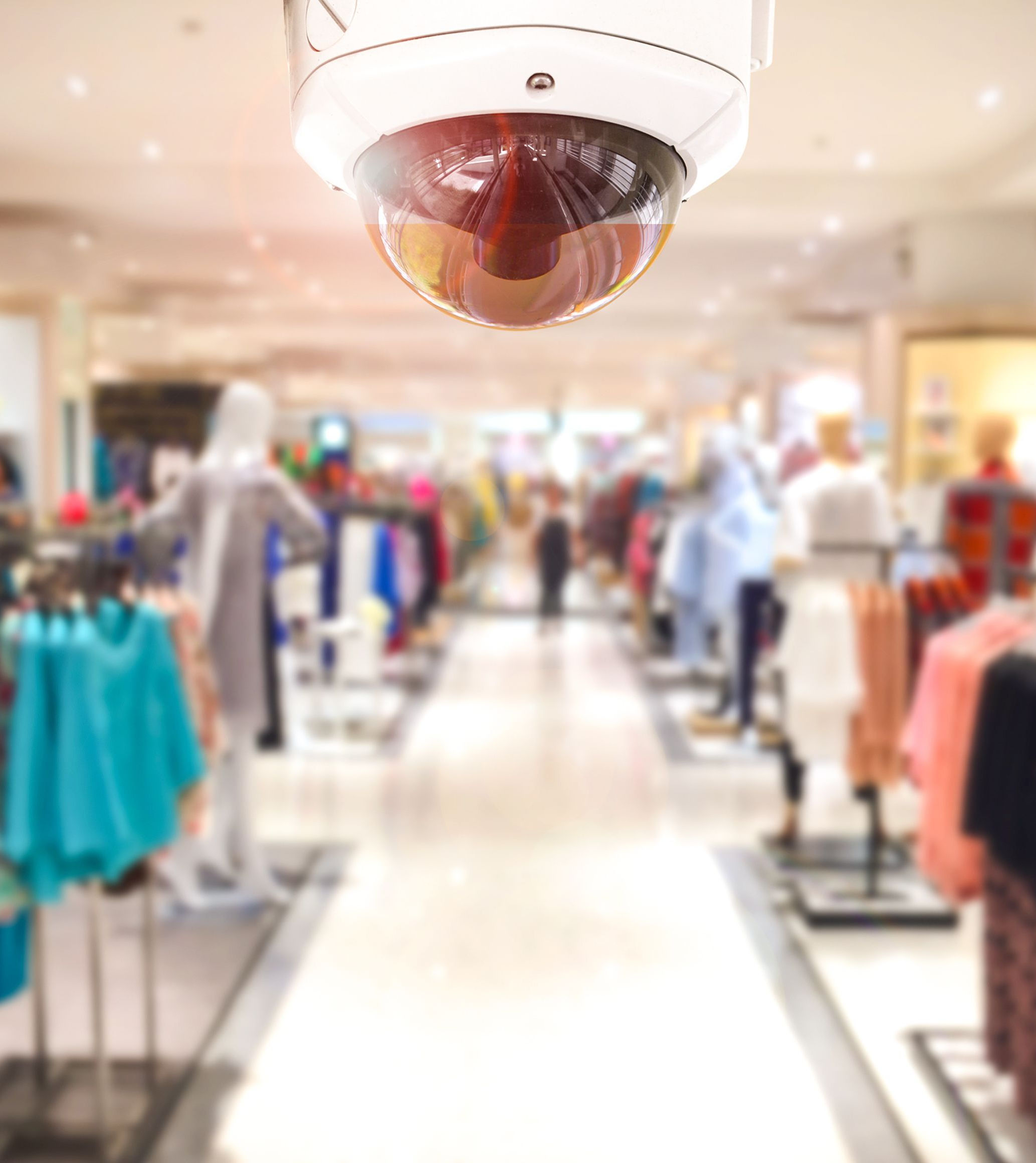 commercial CCTV camera installed in a clothing store